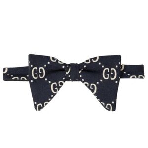 NWT Gucci Kids' GG Jacquard Wool & Silk Bow Tie In Navy,White